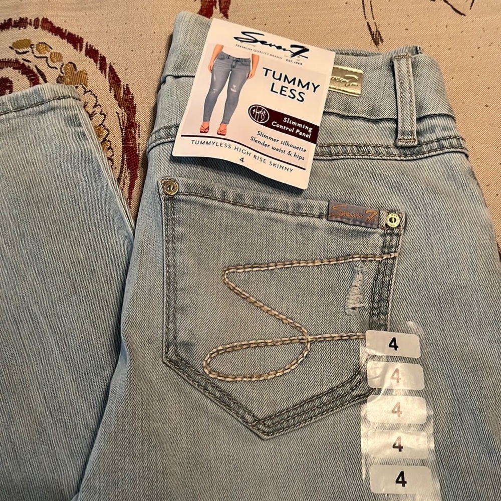 Seven 7 Tummy Less High Rise Skinny 4 NWT w/ slimming control panel Distressed